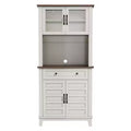 Kitchen Pantry Cabinet with Glass Doors & Drawers, Adjustable Shelves for Coffee Bar, Dining Room, Rustic Style