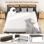 Zevemomo Twin Daybed con rete estraibile a scomparsa, telaio in metallo resistente per letto singolo, testiera imbottita con luci a LED, per soggiorno, camera da letto e camera degli ospiti, nero