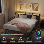 Zevemomo Twin Daybed con rete estraibile a scomparsa, telaio in metallo resistente per letto singolo, testiera imbottita con luci a LED, per soggiorno, camera da letto e camera degli ospiti, nero