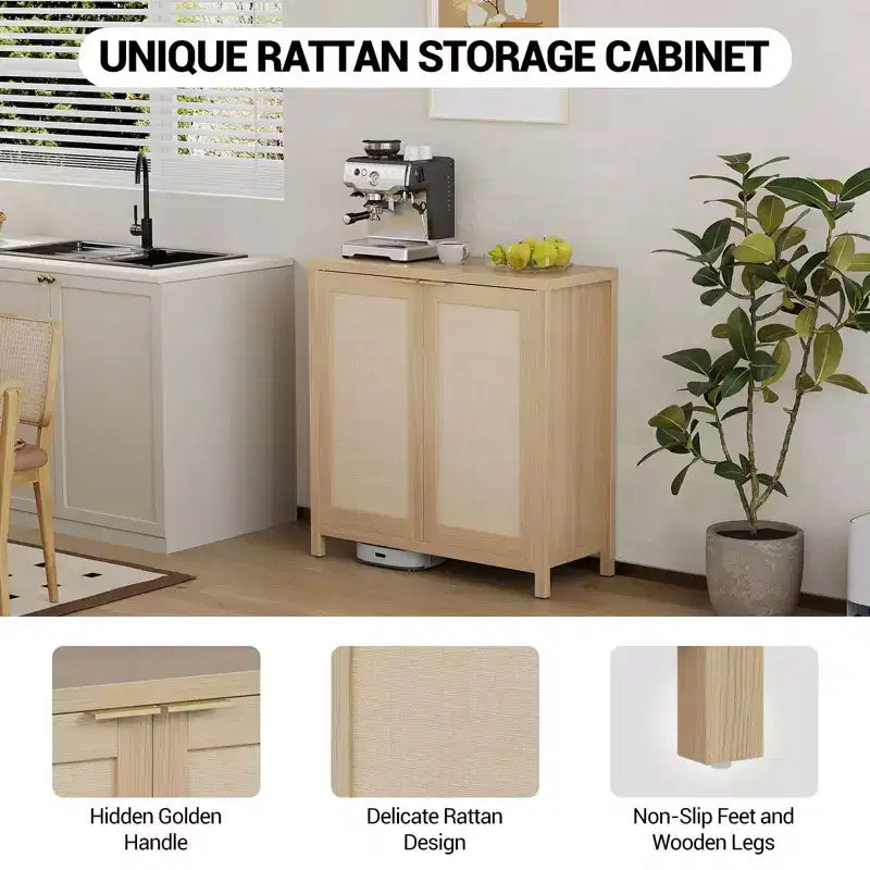 Credenza in Rattan Indipendente con Ripiani Regolabili, Mobile Moderno per Soggiorno e Sala da Pranzo