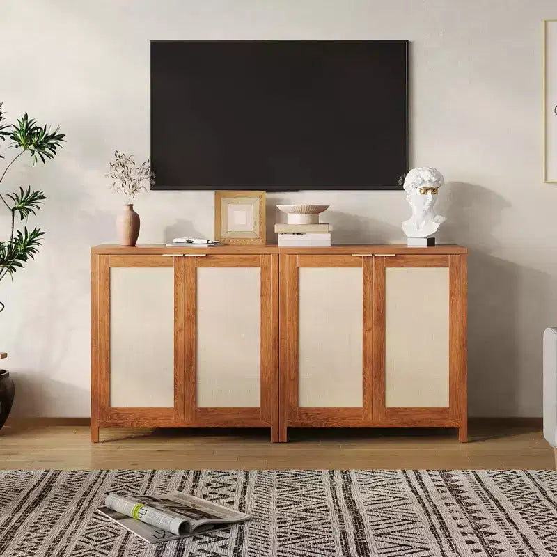 Credenza in Rattan Indipendente con Ripiani Regolabili, Mobile Moderno per Soggiorno e Sala da Pranzo