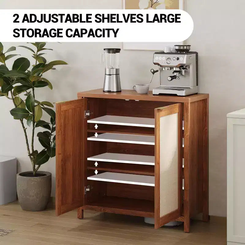 Credenza in Rattan Indipendente con Ripiani Regolabili, Mobile Moderno per Soggiorno e Sala da Pranzo
