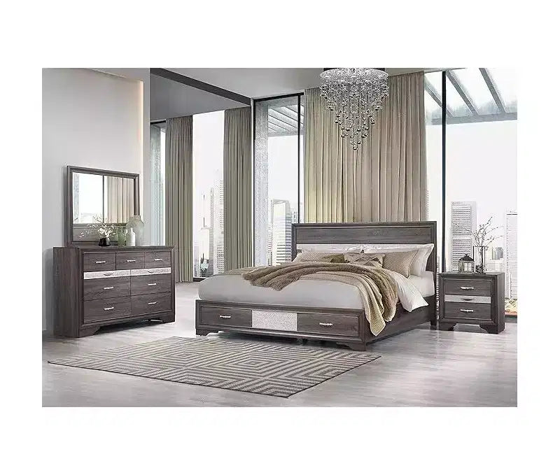 Specchio HomeStock Modern Seville con finitura grigia - Elegante specchio con cornice in legno per camera da letto o zona spogliatoio