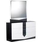 Specchio moderno Hudson HomeStock con finitura lucida e bordo in Zebrano grigio scuro, elegante accessorio per la camera da letto