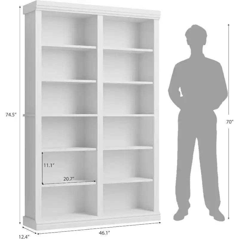 Scaffale alto 74,5" con 2 file di spazio di archiviazione, libreria a sei ripiani a doppia larghezza, libreria spaziosa e autoportante per soggiorno, ufficio, biblioteca