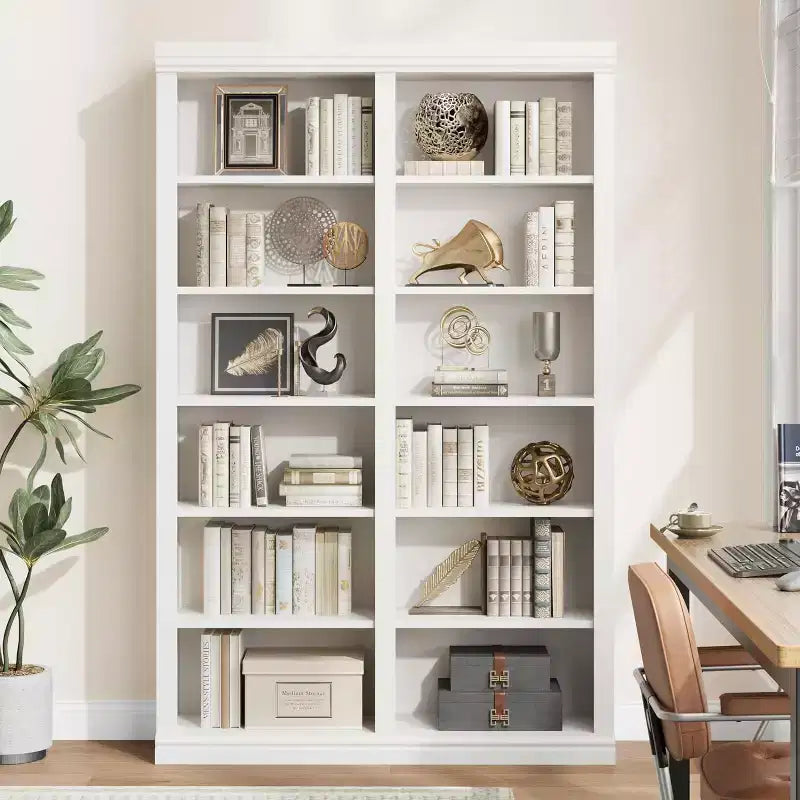 Scaffale alto 74,5" con 2 file di spazio di archiviazione, libreria a sei ripiani a doppia larghezza, libreria spaziosa e autoportante per soggiorno, ufficio, biblioteca
