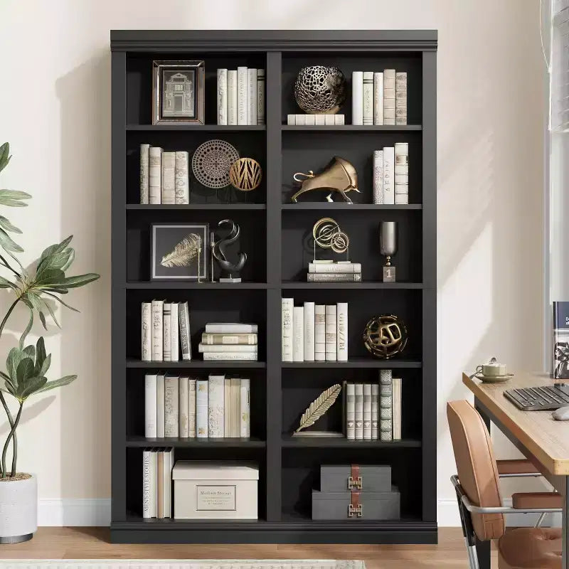 Scaffale alto 74,5" con 2 file di spazio di archiviazione, libreria a sei ripiani a doppia larghezza, libreria spaziosa e autoportante per soggiorno, ufficio, biblioteca