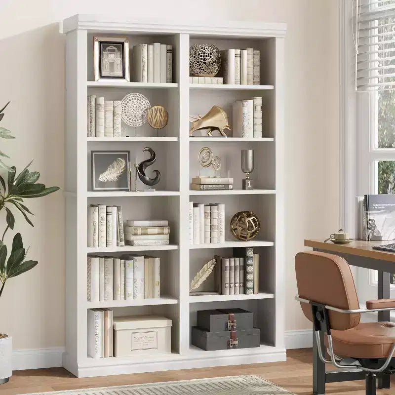 Scaffale alto 74,5" con 2 file di spazio di archiviazione, libreria a sei ripiani a doppia larghezza, libreria spaziosa e autoportante per soggiorno, ufficio, biblioteca