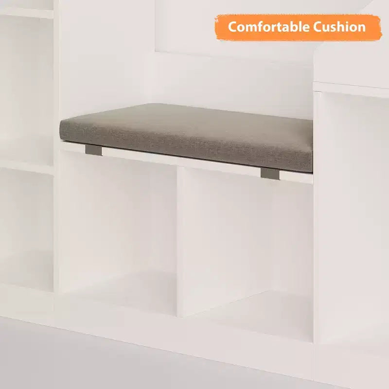 Libreria per bambini a 6 scomparti, portaoggetti per giocattoli con cuscino del sedile, portaoggetti grande da terra per la camera dei bambini, il soggiorno, lo studio, bianco