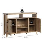 Mobile da caffè da fattoria con ante in rattan, mobile bar da 52'' con ripiani regolabili e portabottiglie rimovibile