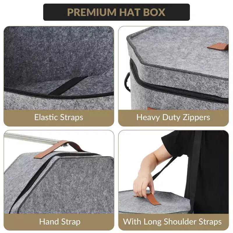 Portacappelli da viaggio da 4 pezzi con tracolla, organizer in cartone rigido, contiene 3-5 cappelli, 43x18 cm