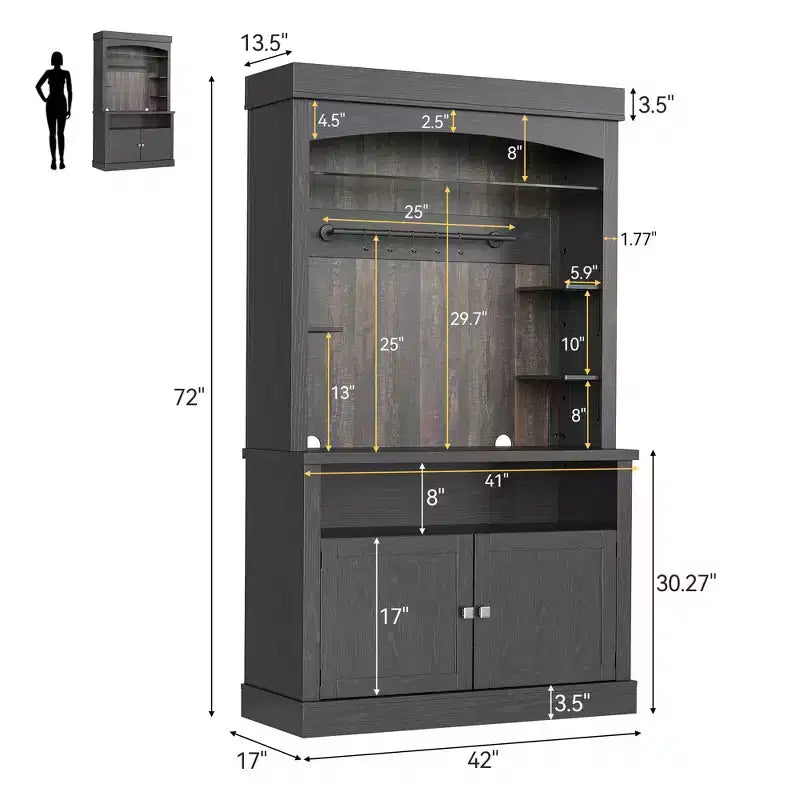 COZONY 72 Mobile bar da caffè alto con luci a LED, credenza a buffet rustica con contenitore, portabottiglie e supporto per microonde per cucina e sala da pranzo