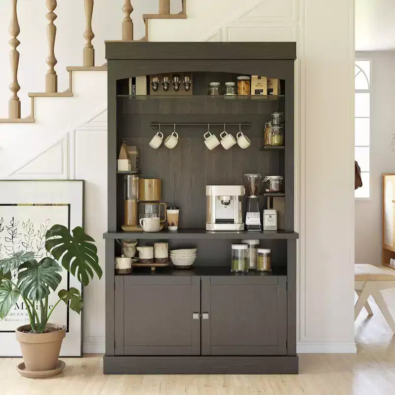 COZONY 72 Mobile bar da caffè alto con luci a LED, credenza a buffet rustica con contenitore, portabottiglie e supporto per microonde per cucina e sala da pranzo