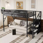 Letto a soppalco bianco Twin XL con scale in metallo, letto a soppalco completo con ripiani e armadio per bambini e ragazzi