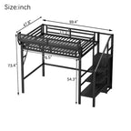 Letto a soppalco bianco Twin XL con scale in metallo, letto a soppalco completo con ripiani e armadio per bambini e ragazzi