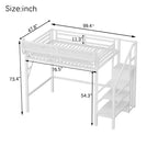 Letto a soppalco bianco Twin XL con scale in metallo, letto a soppalco completo con ripiani e armadio per bambini e ragazzi