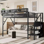 Letto a soppalco bianco Twin XL con scale in metallo, letto a soppalco completo con ripiani e armadio per bambini e ragazzi