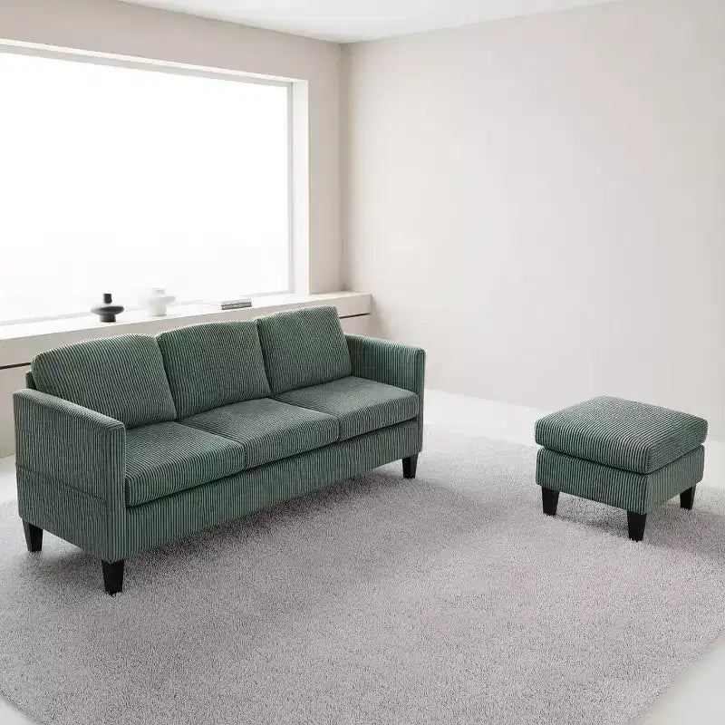 PexFix Divano angolare a L a 4 posti in velluto con chaise longue e velluto a coste imbottito, divano sezionale moderno multifunzionale per soggiorno, verde oliva