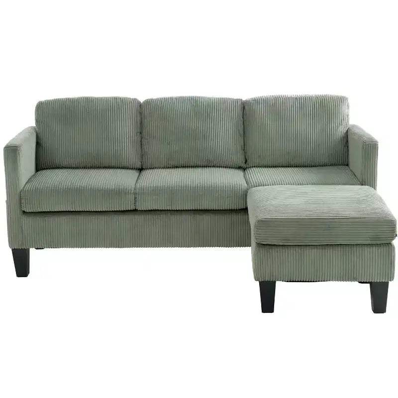 PexFix Divano angolare a L a 4 posti in velluto con chaise longue e velluto a coste imbottito, divano sezionale moderno multifunzionale per soggiorno, verde oliva
