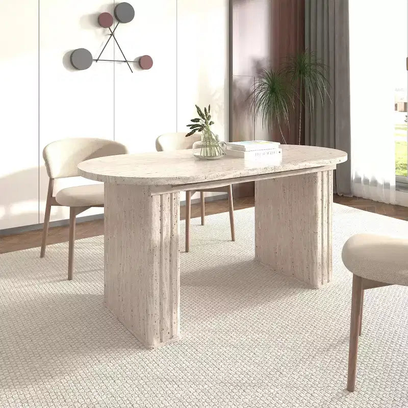 Okak 78IN Tavolo da Pranzo Estensibile per 4-8 Persone, Tavolo da Cucina con Base a Strisce di Legno, Tavolo Pieghevole per Soggiorno, Sala da Pranzo