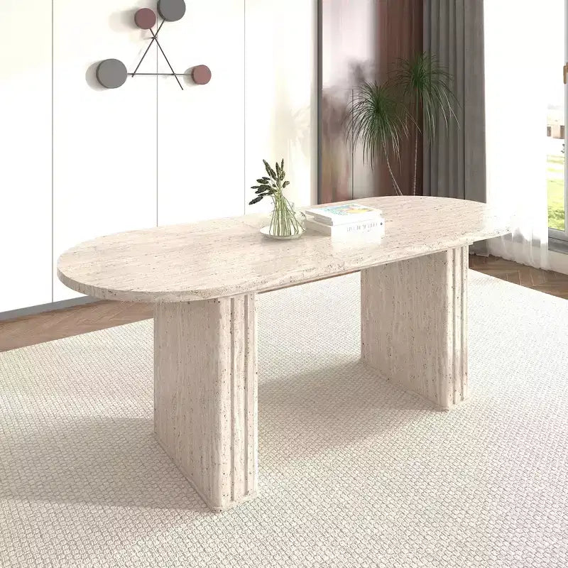 Okak 78IN Tavolo da Pranzo Estensibile per 4-8 Persone, Tavolo da Cucina con Base a Strisce di Legno, Tavolo Pieghevole per Soggiorno, Sala da Pranzo