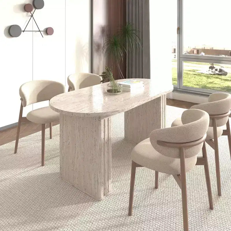 Okak 78IN Tavolo da Pranzo Estensibile per 4-8 Persone, Tavolo da Cucina con Base a Strisce di Legno, Tavolo Pieghevole per Soggiorno, Sala da Pranzo