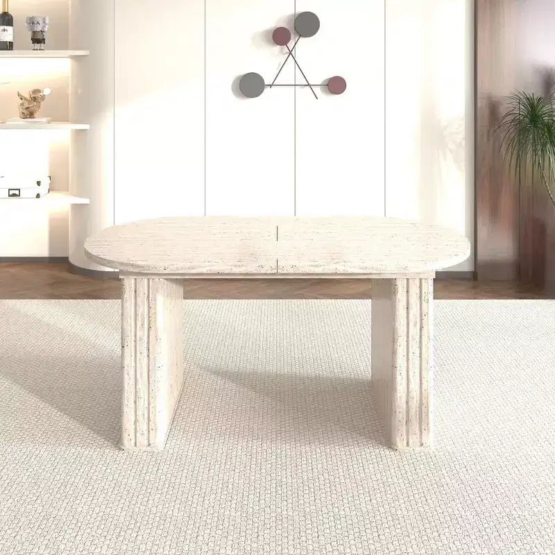 Okak 78IN Tavolo da Pranzo Estensibile per 4-8 Persone, Tavolo da Cucina con Base a Strisce di Legno, Tavolo Pieghevole per Soggiorno, Sala da Pranzo