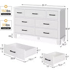 Comò a 7 cassetti, cassettiera moderna in legno per camera da letto con cassetti contenitori, mobile TV in stile rustico per soggiorno, camera da letto, corridoio, bianco