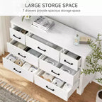 Comò a 7 cassetti, cassettiera moderna in legno per camera da letto con cassetti contenitori, mobile TV in stile rustico per soggiorno, camera da letto, corridoio, bianco