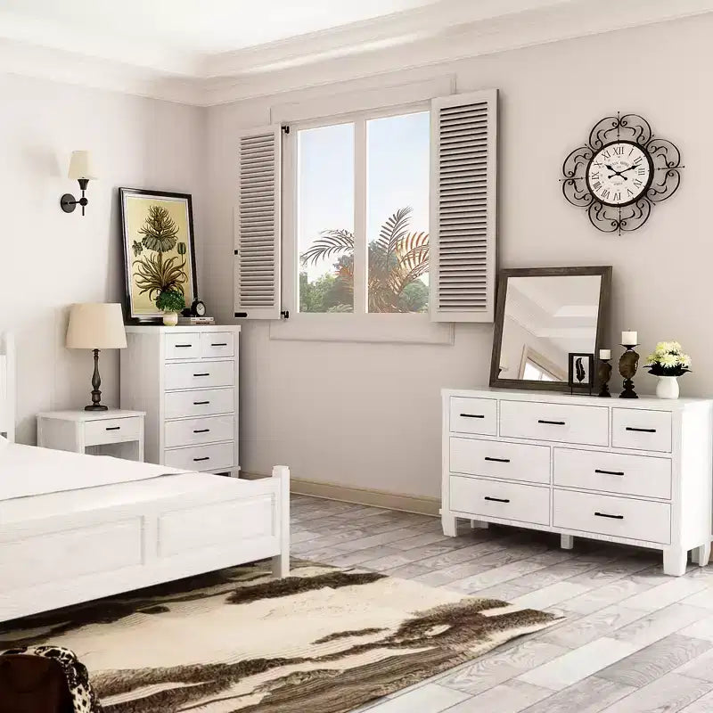Comò a 7 cassetti, cassettiera moderna in legno per camera da letto con cassetti contenitori, mobile TV in stile rustico per soggiorno, camera da letto, corridoio, bianco