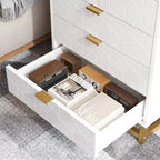 Cassettiera a 5 cassetti, cassettiera moderna in legno per camera da letto con cassetti contenitori, mobile TV in stile rustico per soggiorno, camera da letto, corridoio, bianco