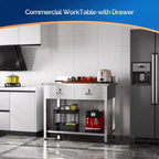 ROVSUN 42'' x 26'' Tavolo da Lavoro e Preparazione in Acciaio Inossidabile con Cassetto per Cucina Ristorante