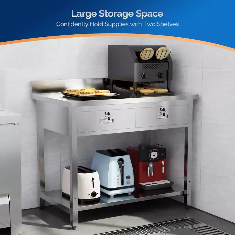 ROVSUN 42'' x 26'' Tavolo da Lavoro e Preparazione in Acciaio Inossidabile con Cassetto per Cucina Ristorante