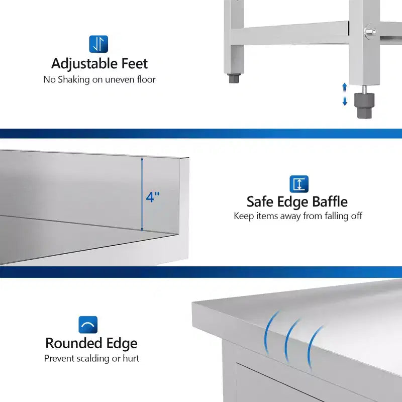 ROVSUN 42'' x 26'' Tavolo da Lavoro e Preparazione in Acciaio Inossidabile con Cassetto per Cucina Ristorante