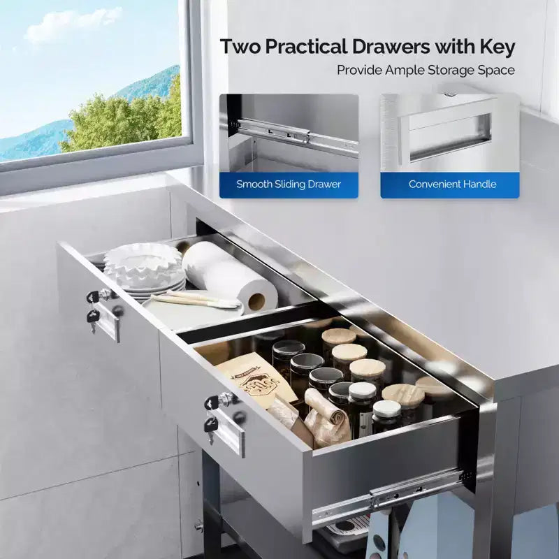 ROVSUN 42'' x 26'' Tavolo da Lavoro e Preparazione in Acciaio Inossidabile con Cassetto per Cucina Ristorante