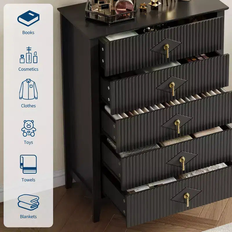 Cassettiera a 5 cassetti, Comò moderno in legno per camera da letto con cassetti contenitori, Mobile TV in stile rustico per soggiorno, camera da letto, corridoio