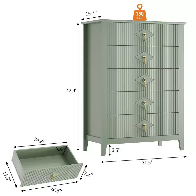 Cassettiera a 5 cassetti, Comò moderno in legno per camera da letto con cassetti contenitori, Mobile TV in stile rustico per soggiorno, camera da letto, corridoio