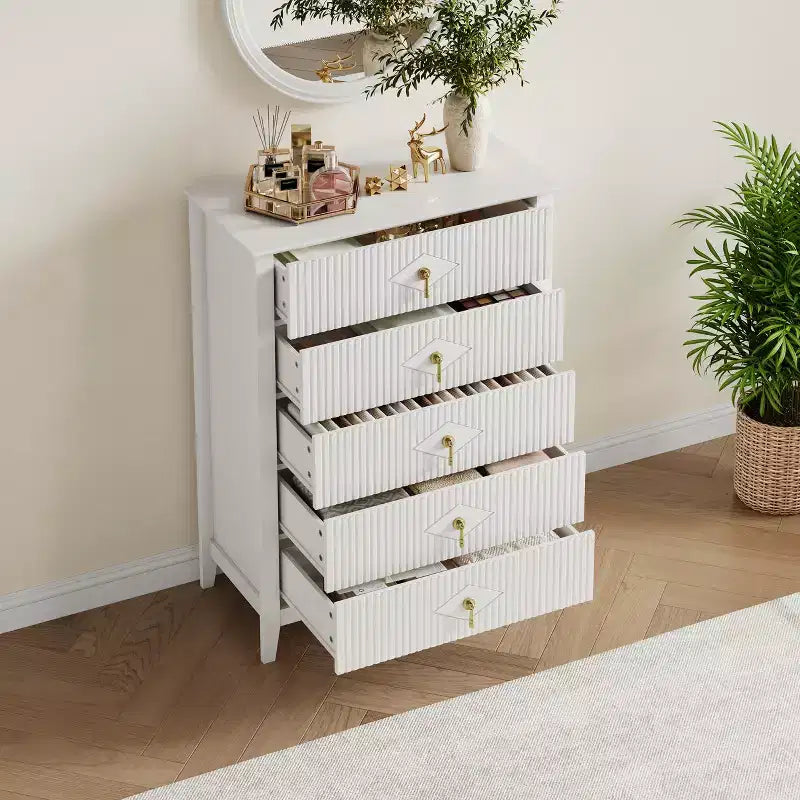 Cassettiera a 5 cassetti, Comò moderno in legno per camera da letto con cassetti contenitori, Mobile TV in stile rustico per soggiorno, camera da letto, corridoio