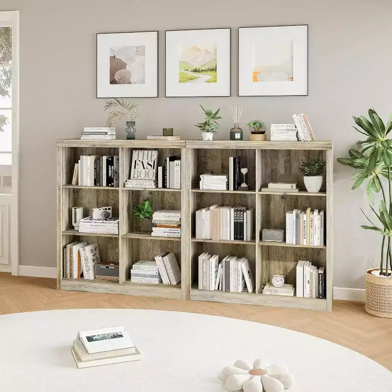Scaffale organizer a 6 cubi, libreria alta 134 cm con dispositivo antiribaltamento, scaffale robusto in legno per soggiorno, camera da letto e ufficio