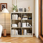 Scaffale organizer a 6 cubi, libreria alta 134 cm con dispositivo antiribaltamento, scaffale robusto in legno per soggiorno, camera da letto e ufficio