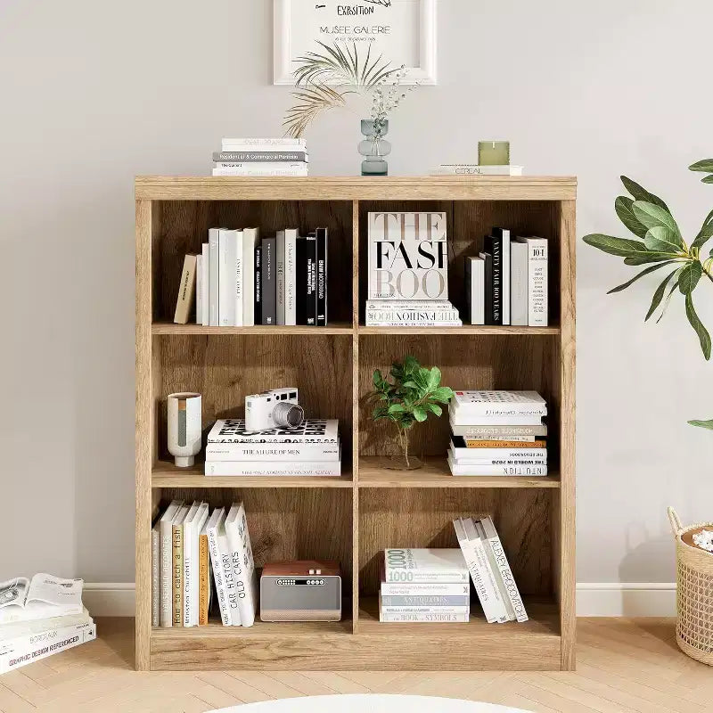 Scaffale organizer a 6 cubi, libreria alta 134 cm con dispositivo antiribaltamento, scaffale robusto in legno per soggiorno, camera da letto e ufficio