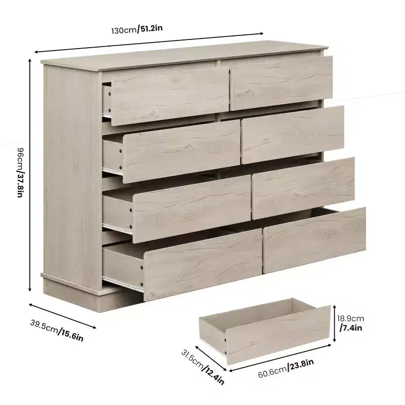 Cassettiera moderna per camera da letto con 8 cassetti, mobile contenitore in legno per armadioComò largo