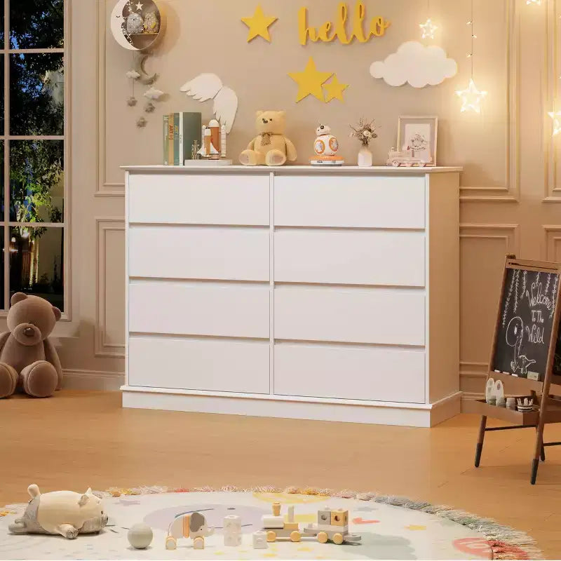 Cassettiera moderna per camera da letto con 8 cassetti, mobile contenitore in legno per armadioComò largo