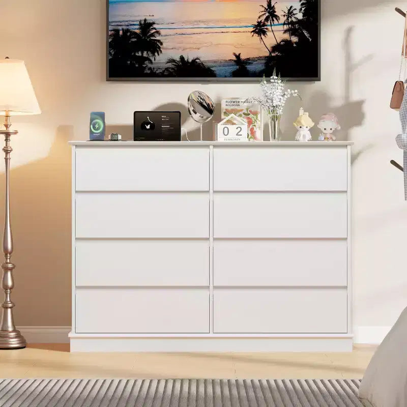 Cassettiera moderna per camera da letto con 8 cassetti, mobile contenitore in legno per armadioComò largo