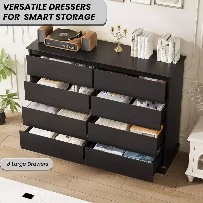 Cassettiera moderna per camera da letto con 8 cassetti, mobile contenitore in legno per armadioComò largo