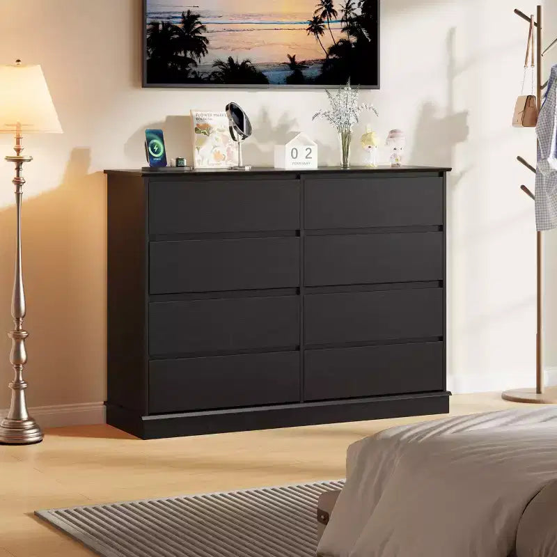 Cassettiera moderna per camera da letto con 8 cassetti, mobile contenitore in legno per armadioComò largo