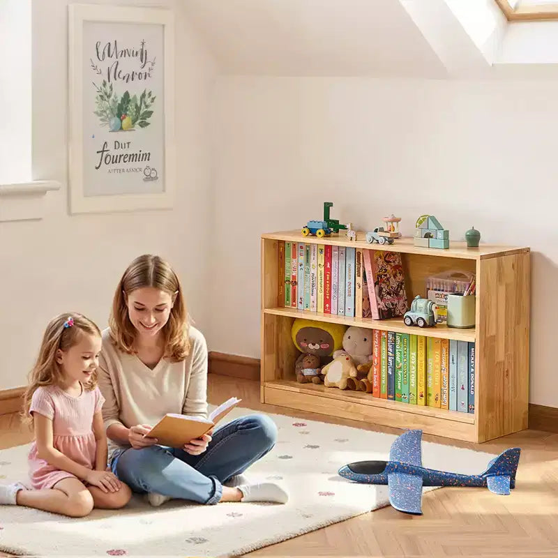 VEVOR Libreria Montessori, Organizzatore per Giocattoli Largo 90 cm, Mobile Contenitore a 2 Livelli per Bambini, Arredamento per Asilo Nido, Libreria per Bambini, Marrone