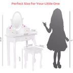 JOYMOR Toeletta per Bambini con 3 Cassetti, Tavolo da Trucco e Sedia da Principessa con Specchio Girevole per Ragazze