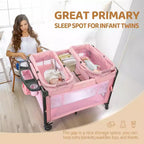 Culla Gemellare JOYMOR per Neonati, Culla Rosa da Comodino, Convertibile in Culla Co-Sleeping e Box, con Ruote, Freno