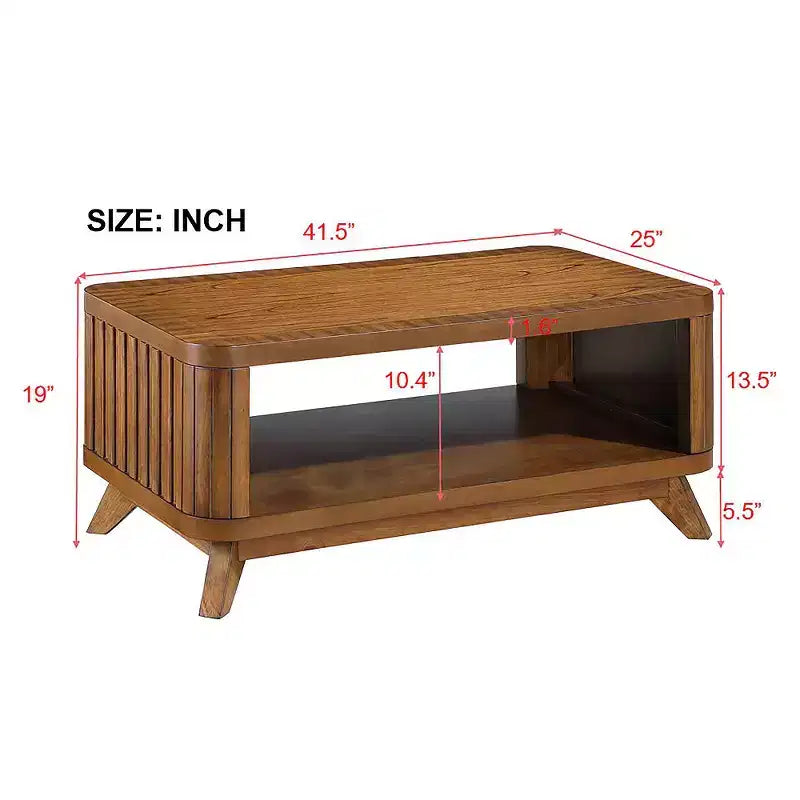 Tavolino da caffè rettangolare Zeus & Ruta da 41,5'' in legno con gambe in legno massello e ripiano inferiore aperto per soggiorno, facile montaggio, noce